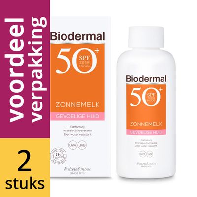 Biodermal Zonnemelk Gevoelige Huid Factor(spf)50+ Voordeelverpakking 2x200ml