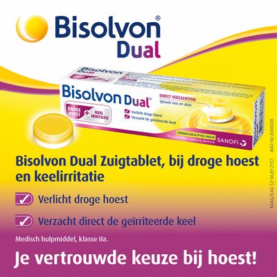 Bisolvon Dual Droge Hoest + Keelirritatie Tabletten 18tabl
