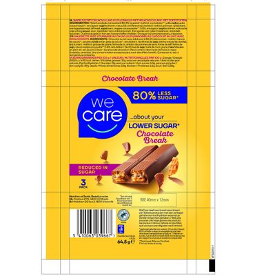 WeCare Less sugar reep chocolate break (3x21,5 gr) 3x21,5 gr