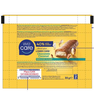 WeCare Lower carb reep chocolate coconut (35 gr) 35 gr