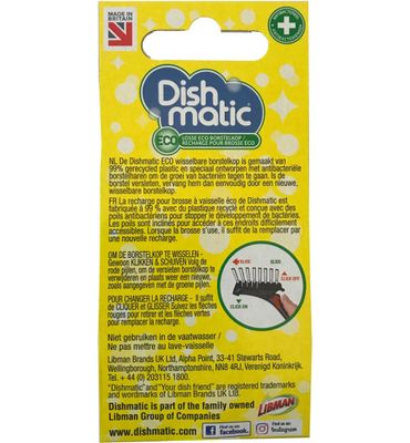 Dishmatic Eco afwasborstelkop van 99% gerecyled plastic en borstelhare (1st) 1st
