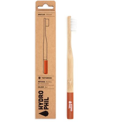 Hydrophil Tandenborstel rood medium-soft gemaakt van bamboe met borste (1st) 1st