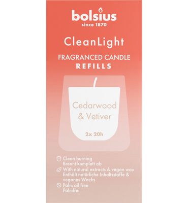 Bolsius Retail Clean Light navulling Cedarwood / Vertiver (2 stuks) 2 stuks