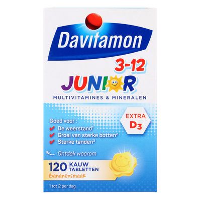 Davitamon Junior Kauwtabletten Banaan 3plus Vitamine Kinderen 120stuks