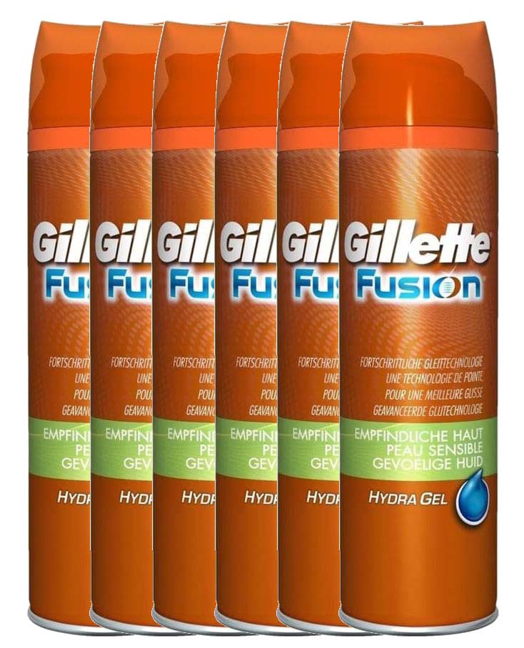 6x200ml Gillette Fusion Scheergel Sensitive Voordeelverpakking