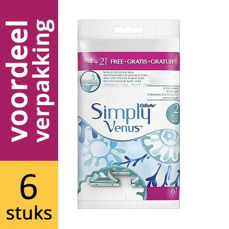 6x6st Gillette Women Simply Venus 2 Wegwerpscheermesjes Met Aloe voordeelverpakking 6x6st Gillette Women Simply Venus 2 Wegwerpscheermesjes Met Aloe voordeelverpakking