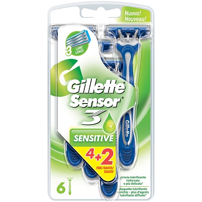 42Mesje Gillette Sensor3 Sensitive Skin Wegwerpscheermesjes