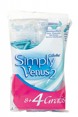 12stuks Gillette Women Simply Venus 2 Wegwerpscheermesjes voordeelverpakking