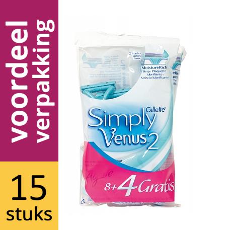 15x84st Gillette Women Simply Venus 2 Wegwerpscheermesjes Voordeelverpakking