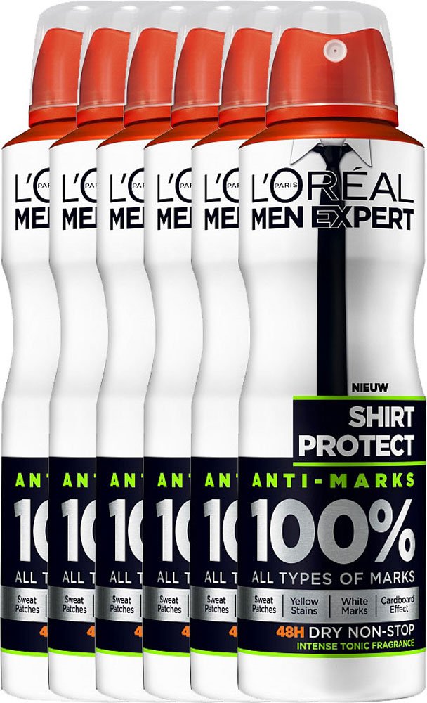Loreal Paris Men Expert Shirt Protect Deodorant Deospray Voordeelverpakking 6x150ml