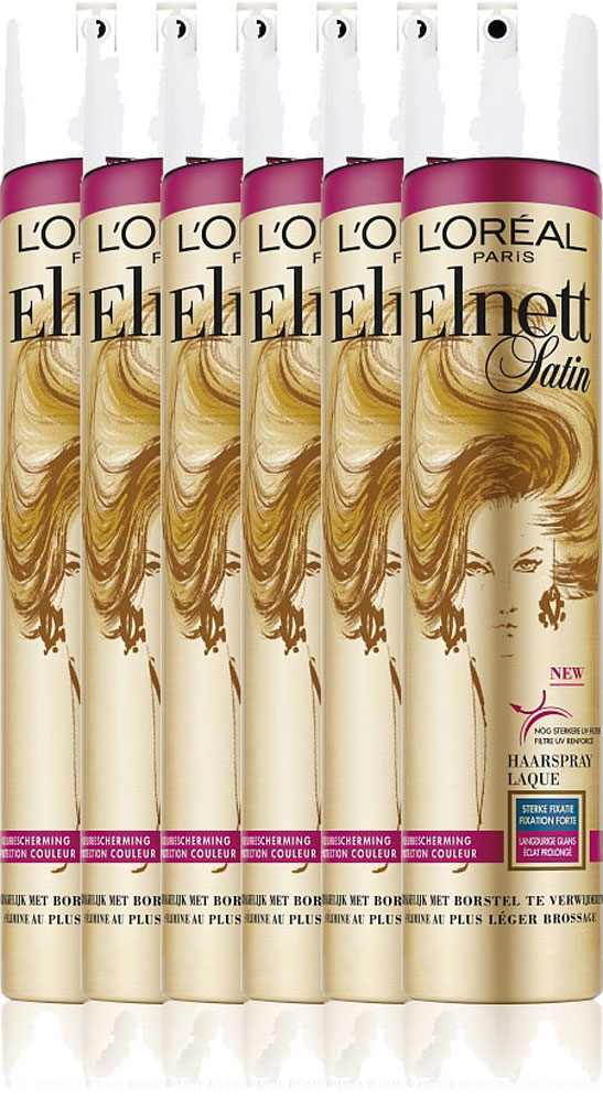 Loreal Paris Elnett Satin Haarspray Kleurbescherming Sterke Fixatie Voordeelverpakking 6x200ml
