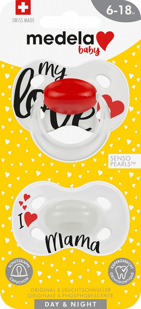 Medela Baby Fopspeen Day?ght 6-18m Signature Love/mama - Duo Stuk Medela Baby Fopspeen Day?ght 6-18m Signature Love/mama - Duo Stuk