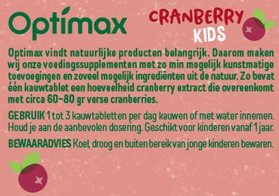 Optimax Kinder Cranberry Kauwtabletten 60stuks