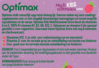 Optimax Kinder Multivitamine Kauwtabletten Extra Framboos 180ktabl