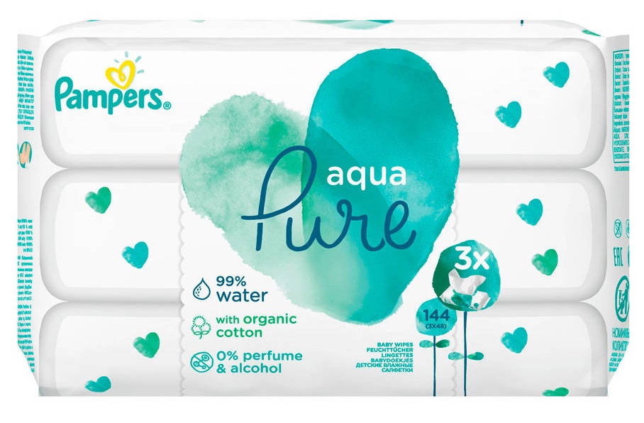 Pampers Billendoekjes Babydoekjes Aqua Pure - 144 Stuks Voordeelverpakking