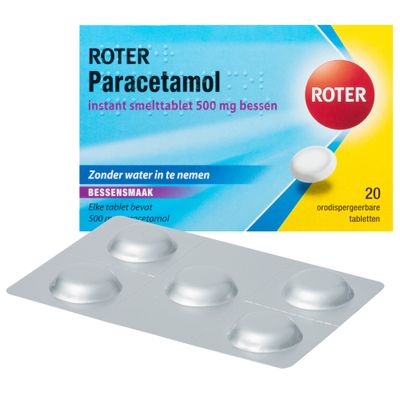 Roter paracetamol instant smelttablet 500 mg bessen 20tabl