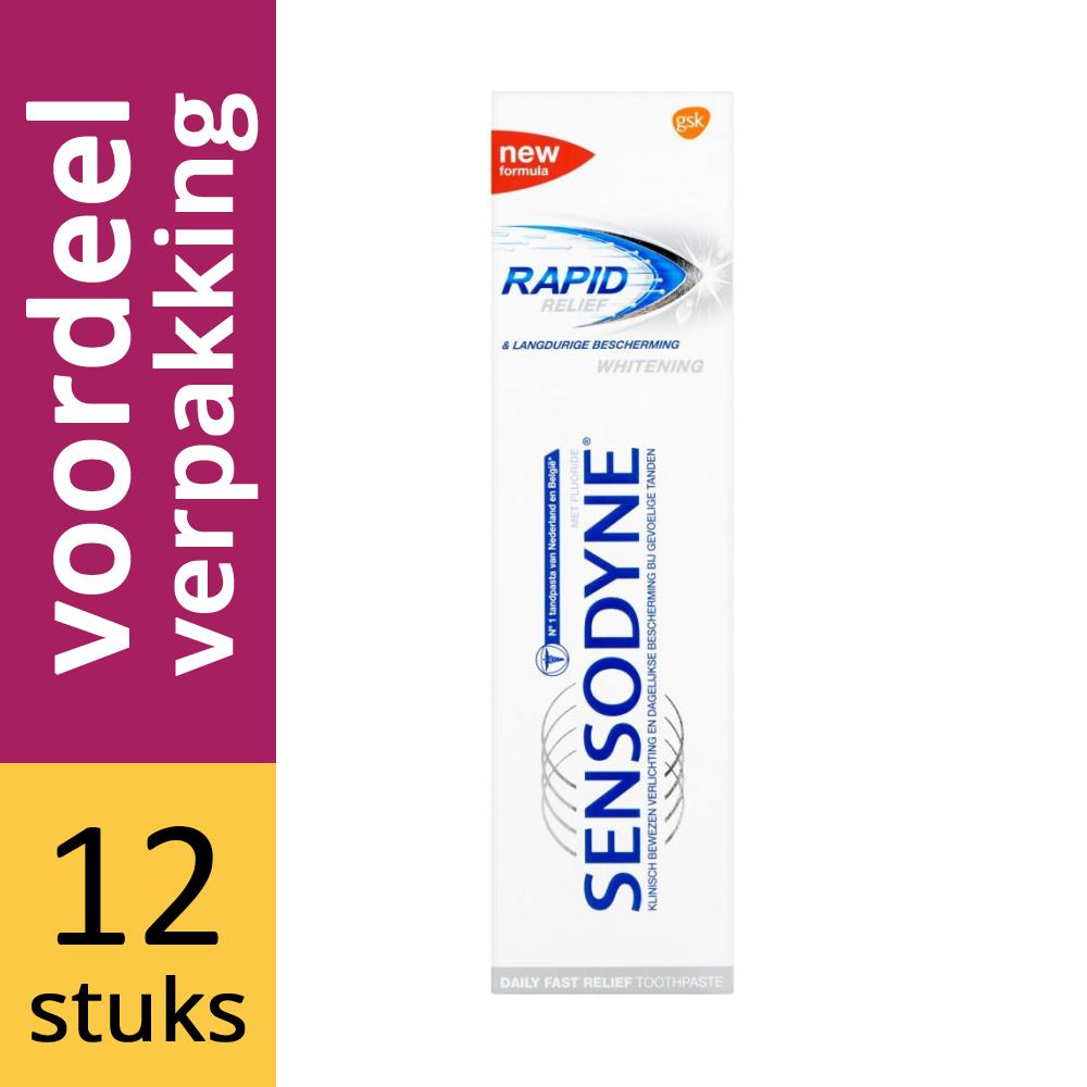 Sensodyne Tandpasta Rapid Relief Whitening Buitenlandse Verpakking Voordeelverpakking 12x75ml