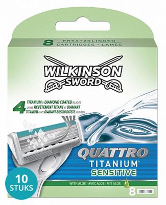 Wilkinson Sword Quattro Titanium Sensitive Scheermesjes Voordeelverpakking 10x8mes