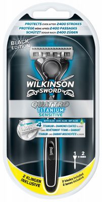 Wilkinson Sword Quattro Titanium Sensitive Apparaat Black + 2 Mesjes Stuk